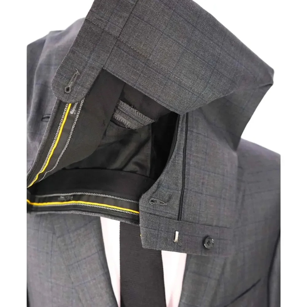 $1,695 LORO PIANA For HICKEY FREEMAN-Gray Plaid Wool Suit- 46R